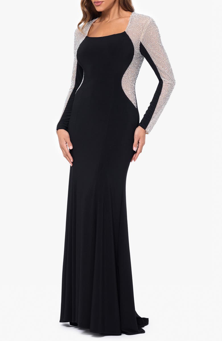 Xscape Evenings Rhinestone Detail Long Sleeve Gown, Alternate, color, 