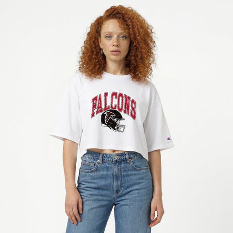 Women's Champion White Atlanta Falcons Boyfriend Cropped T-Shirt
