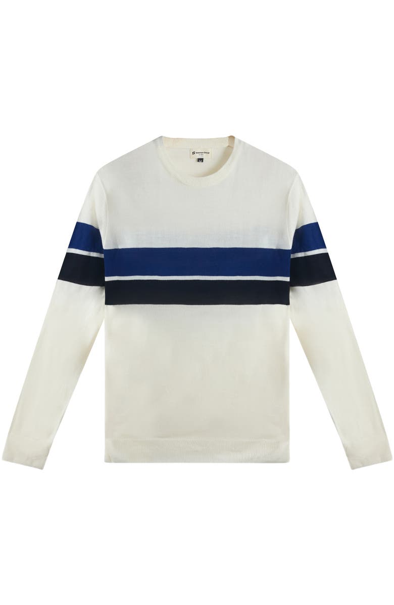 Solomon & Sage Men's Colorblock Stripe Crew Neck Knit Sweater, Alternate, color, Cream/Navy