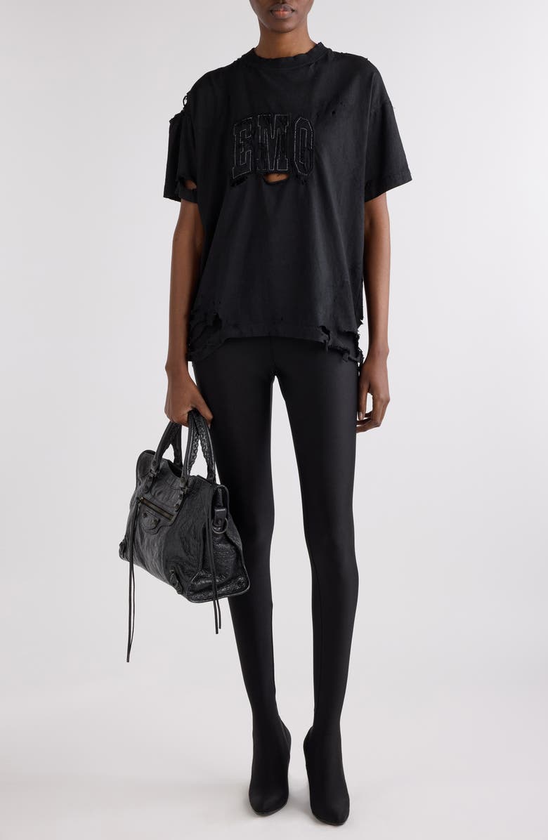 Balenciaga Boxy Distressed Emo Embroidered T-Shirt, Alternate, color, 1041 Faded Washed Black