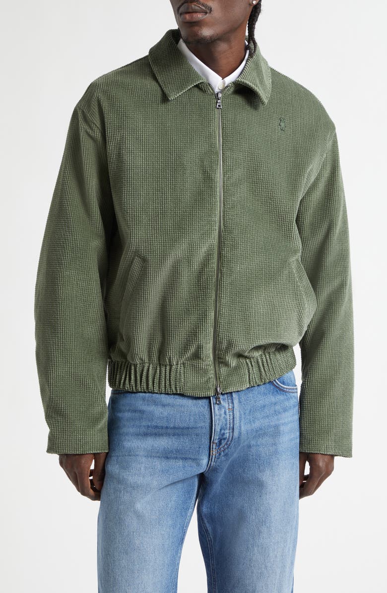 The Elder Statesman Cotton Waffle Cord Bomber Jacket, Main, color, Cypress