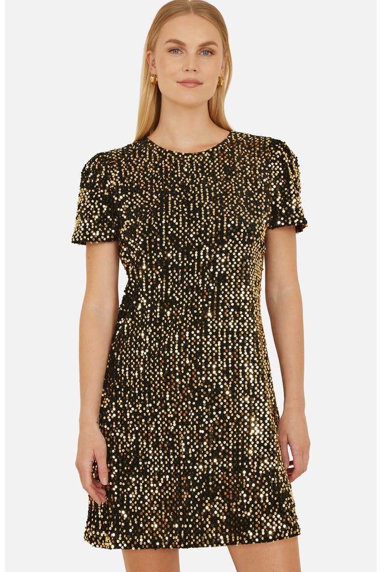Sequin Tunic Mini Dress, Alternate, color, Gold