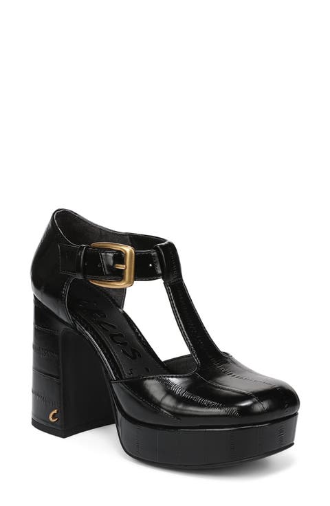 Idalia Croc Embossed Faux Leather T-Strap Pump