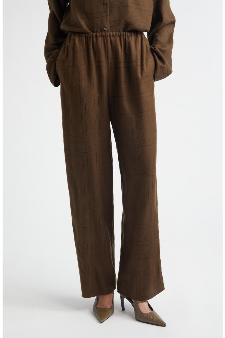Monogram Embroidered Flannel Pajama Pants, Main, color, DARK BROWN