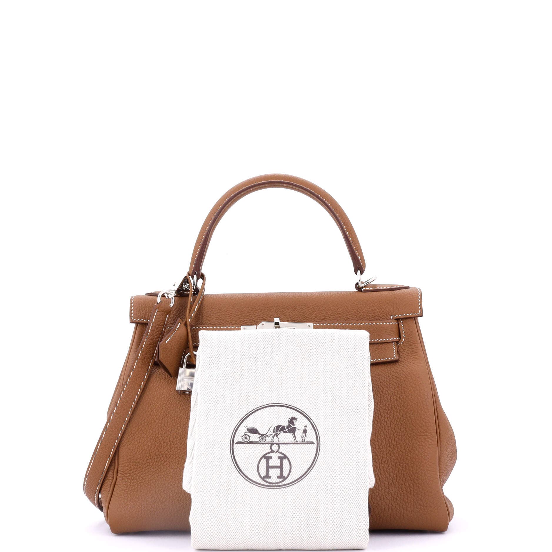 Pre-Owned Hermes Kelly Handbag Brown Togo with Palladium Hardware 28, Alternate, color, 