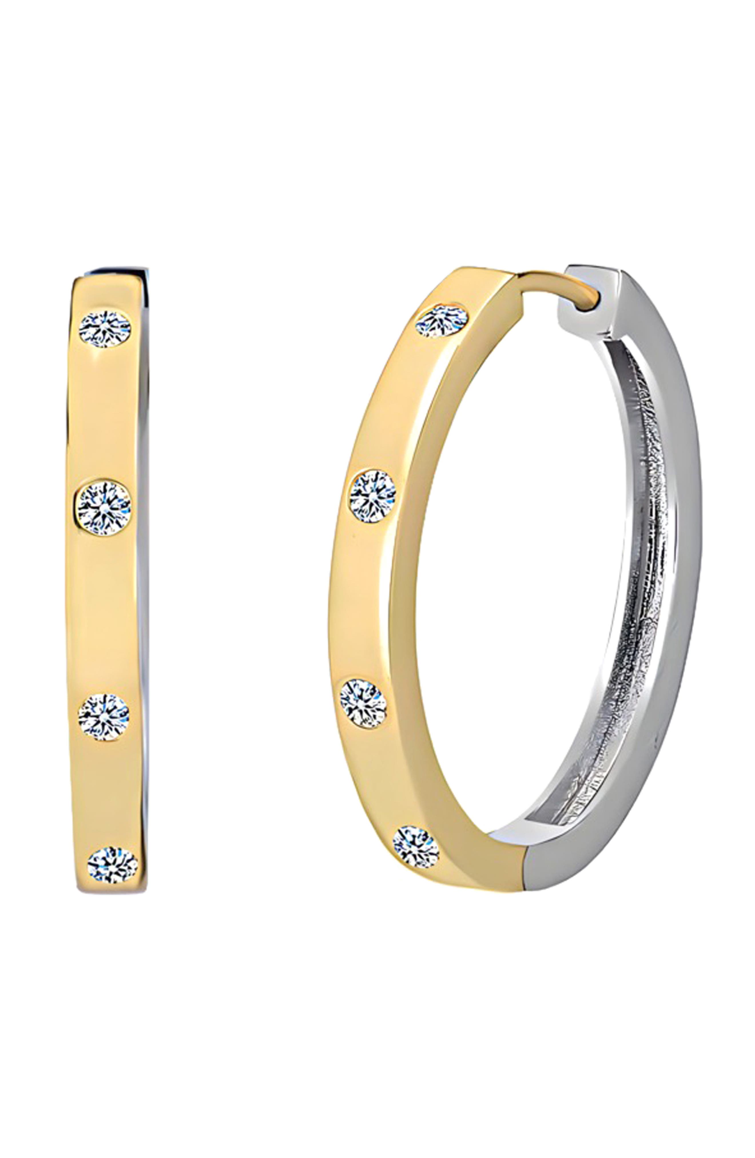 GABI RIELLE Harmony Two-Tone Cubic Zirconia Large Hoop Earrings