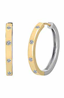 GABI RIELLE Harmony Two-Tone Cubic Zirconia Large Hoop Earrings