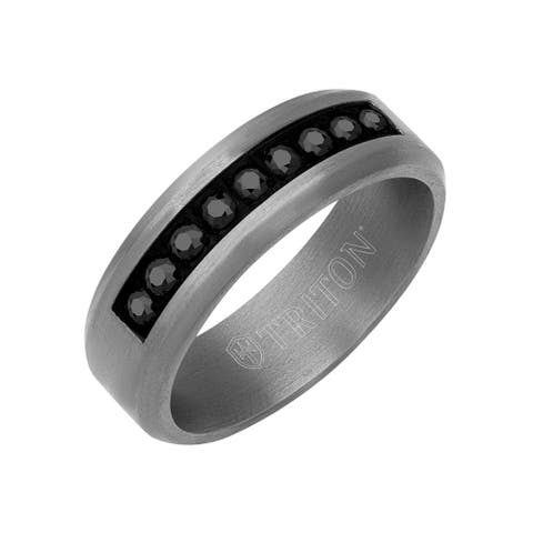7MM Tantalum Ring with Channel Set Black Sapphires and Bevel Edge
