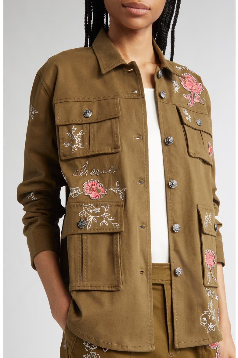 Desert Rose Vera Embroidered Utility Jacket, Alternate, color, DARK OLIVE/ MULTI