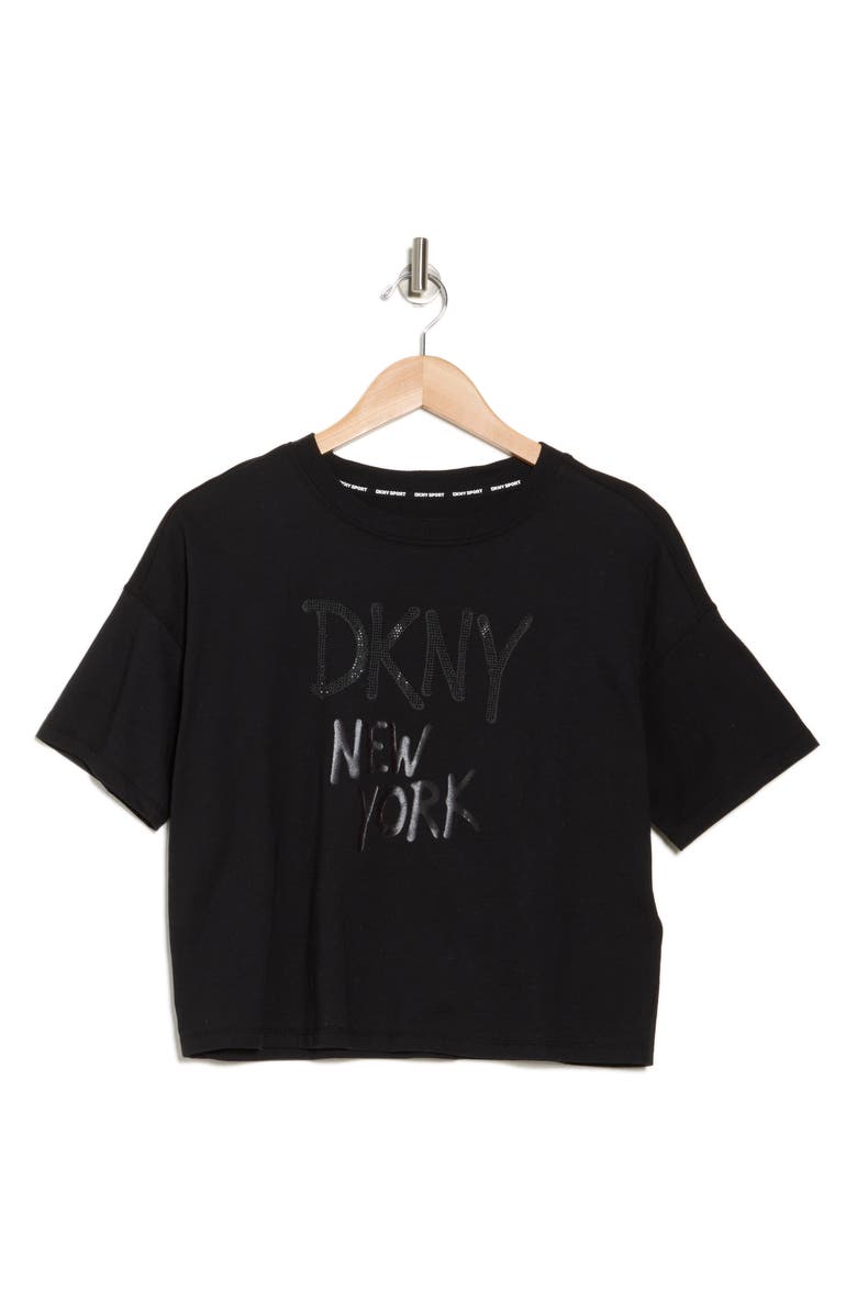 DKNY Graffiti Logo Boxy Crop Tee, Alternate, color, 