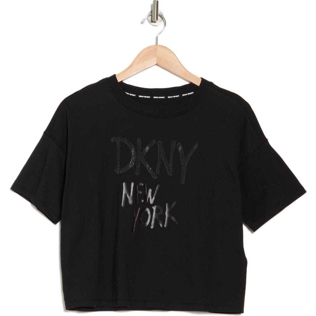 Dkny Rhinestone Graffiti Logo T-shirt In Black/black