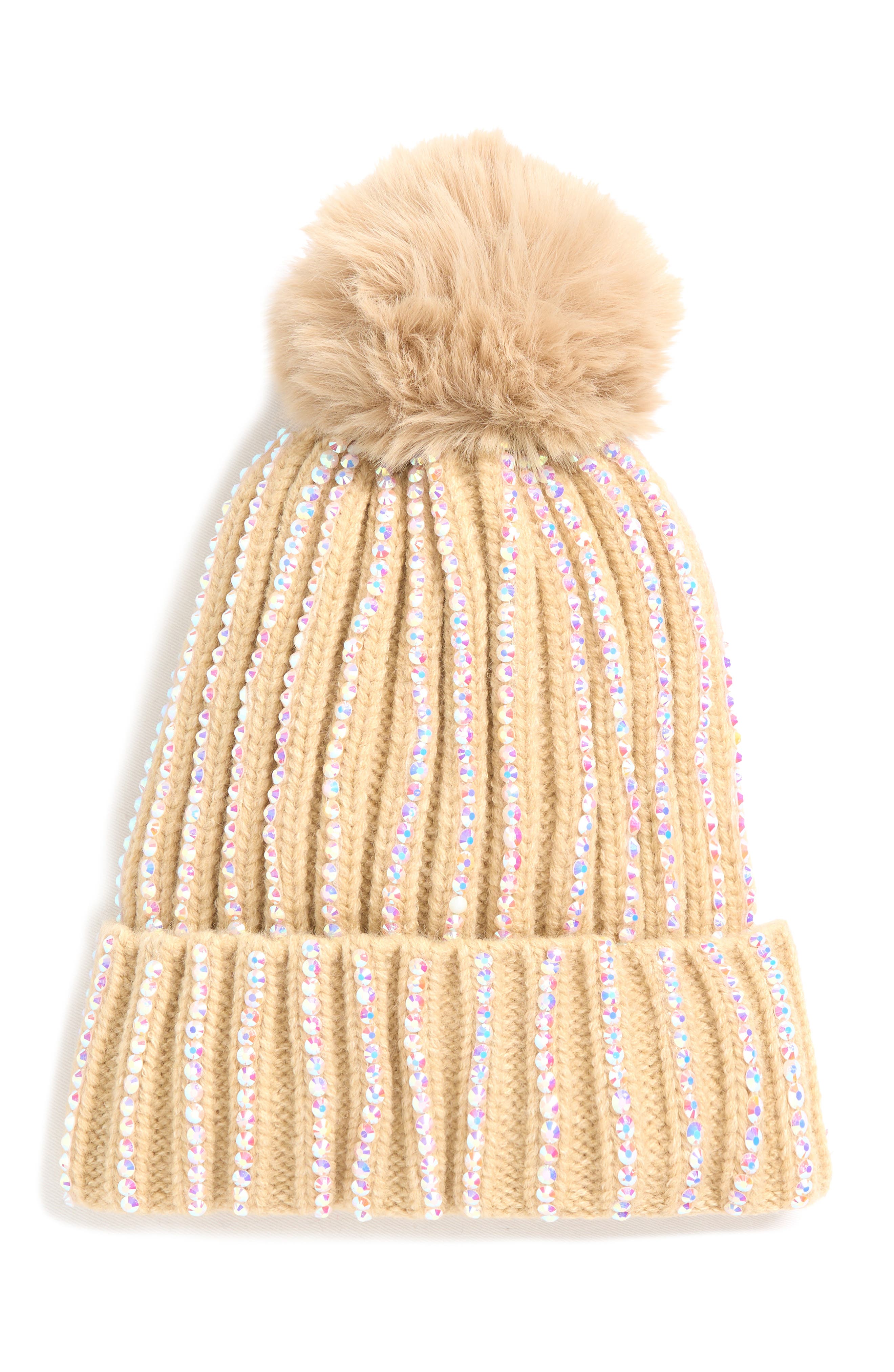 NATASHA Stone Embellished Pompom Beanie