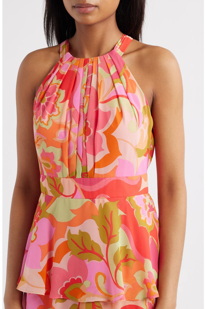 Floral Print Tiered Ruffle Sleeveless Maxi Dress, Alternate, color, MULTI PINK