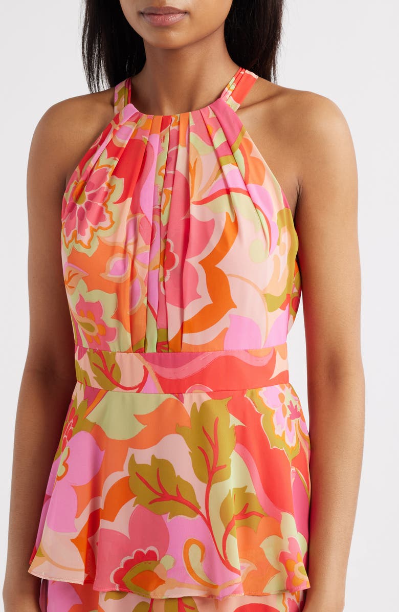 Eliza J Floral Print Tiered Ruffle Sleeveless Maxi Dress, Alternate, color, Multi Pink