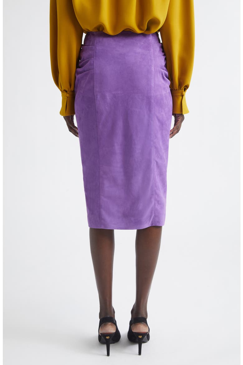 Ruched Suede Skirt, Alternate, color, DARK PURPLE