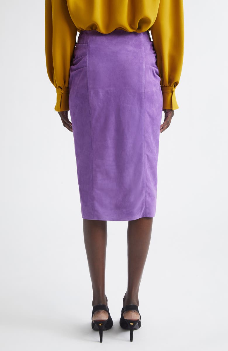 Valentino Ruched Suede Skirt, Alternate, color, Dark Purple