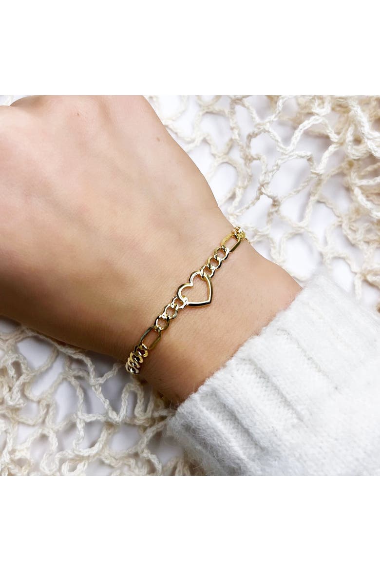Figaro Heart Bracelet, Alternate, color, Yellow Gold