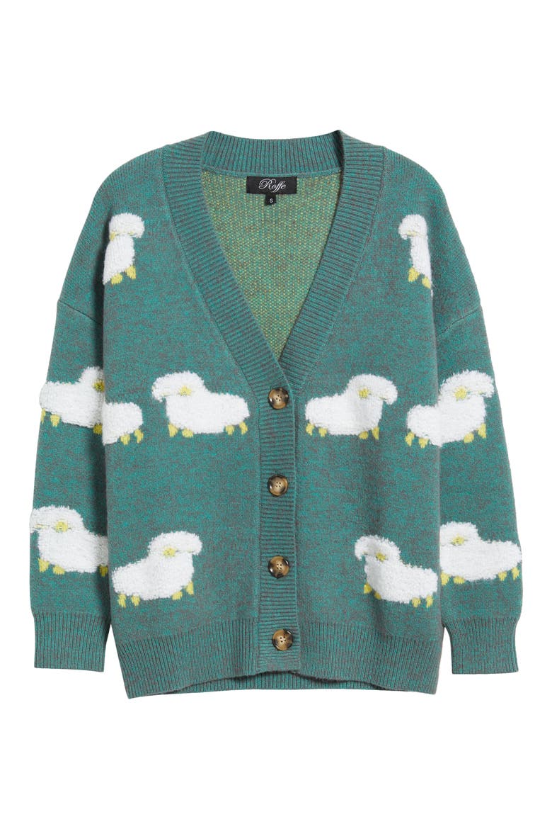 Sheep Jacquard Cardigan, Alternate, color, TEAL