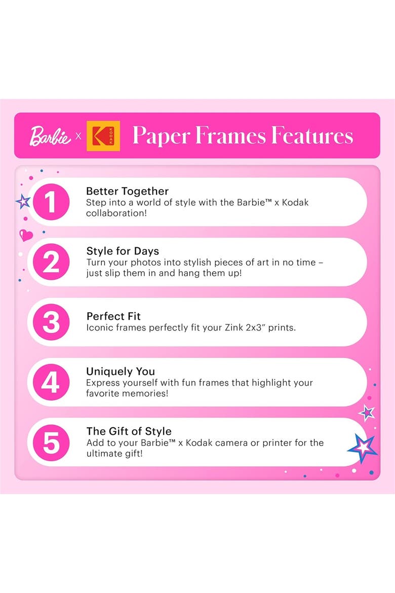 Colorful & Decorative Barbie-Themed Paper Frames for 2x3 Photo Projects, Alternate, color, Pink - Frames w/Rope & Clips