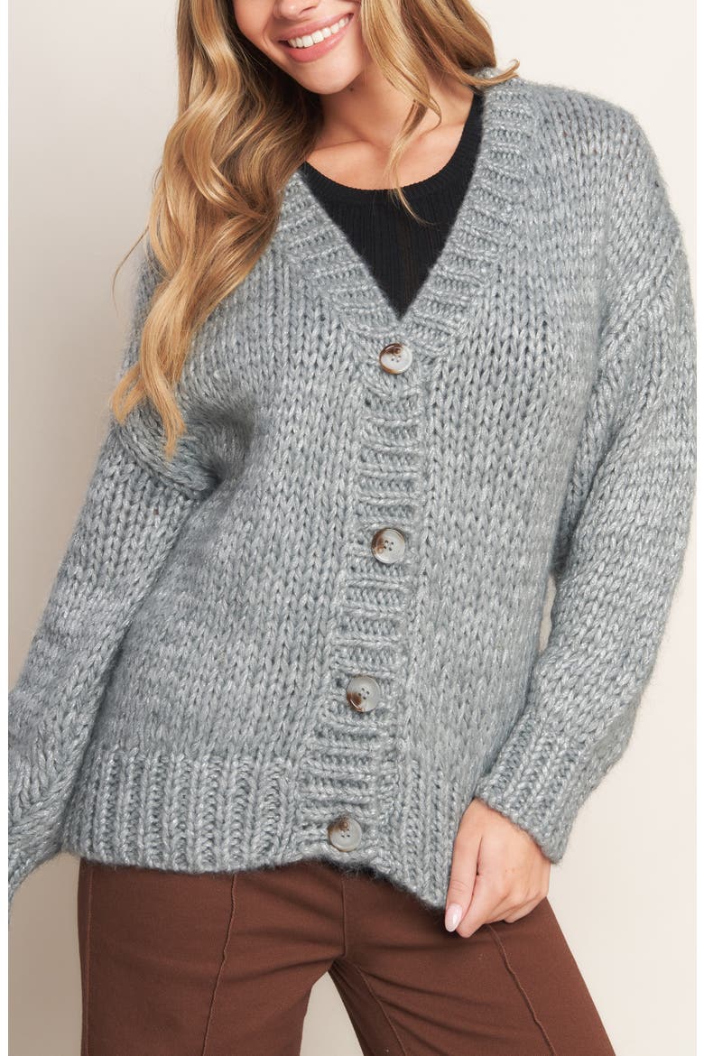 Shimmer V-Neck Cardigan, Alternate, color, GREY/SILVER