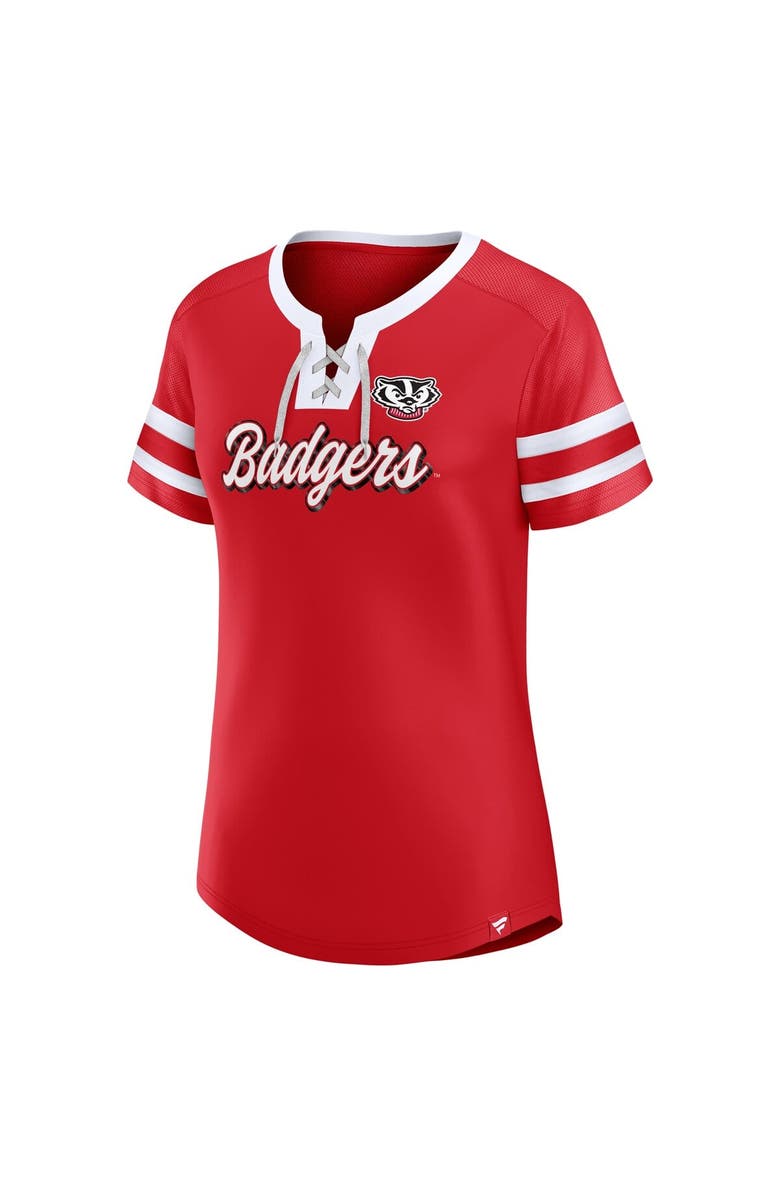 FANATICS Women's Fanatics Red Wisconsin Badgers Iconic Athena Lace-Up T-Shirt, Alternate, color, Red