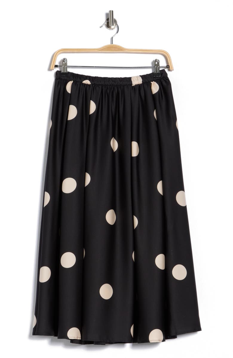 Adrianna Papell Polka Dot Satin Midi Skirt, Alternate, color, Black/ Champagne Blush Dot