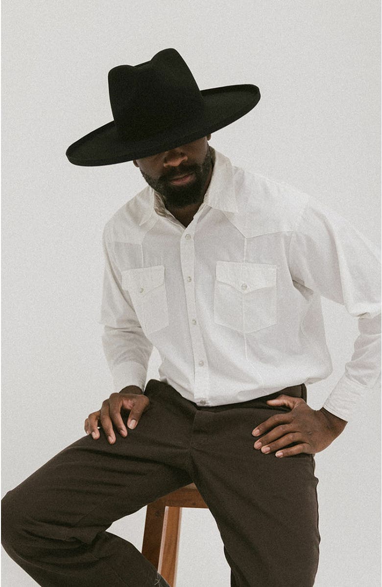 Two Roads Hat Co. Five Points Wide Brim Fedora Hat, Alternate, color, Black