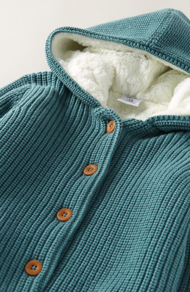 Nordstrom Hooded Cotton Cardigan with Faux Fur Lining, Alternate, color, Teal Arctic