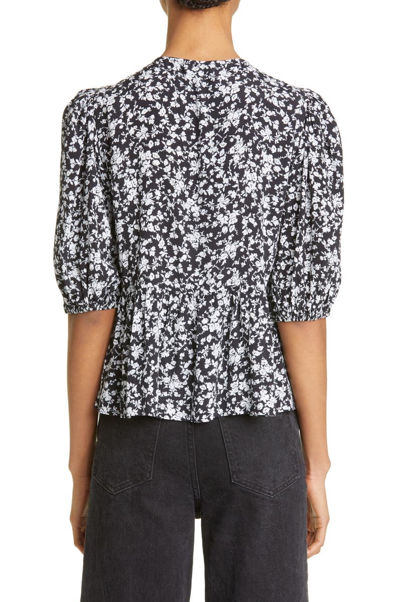 Ganni Floral Peplum Blouse, Alternate, color, 