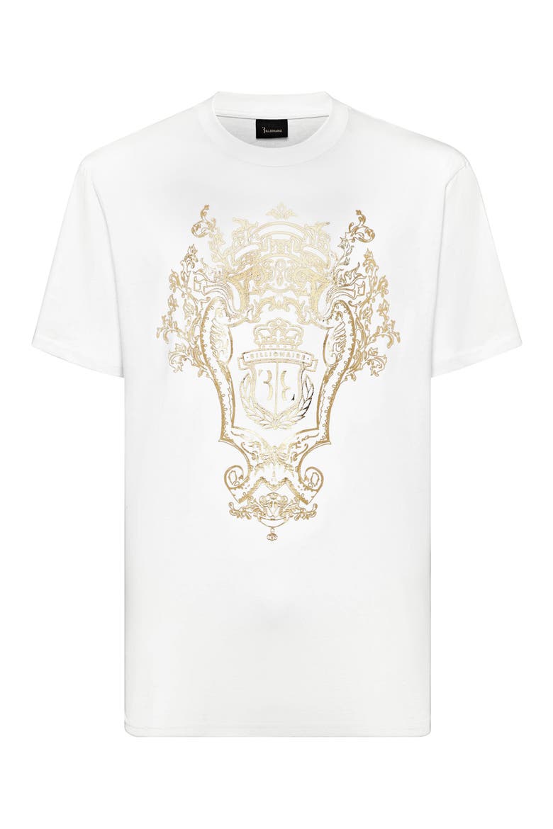 T-Shirt Round Neck Crest Men, Main, color, white