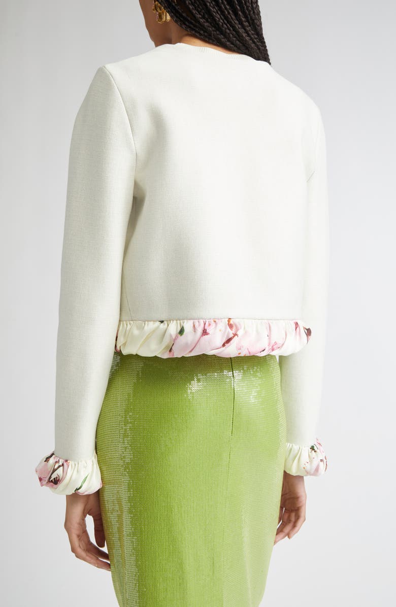 Oscar de la Renta Cherry Blossom Bubble Twist Cardigan, Alternate, color, Ecru