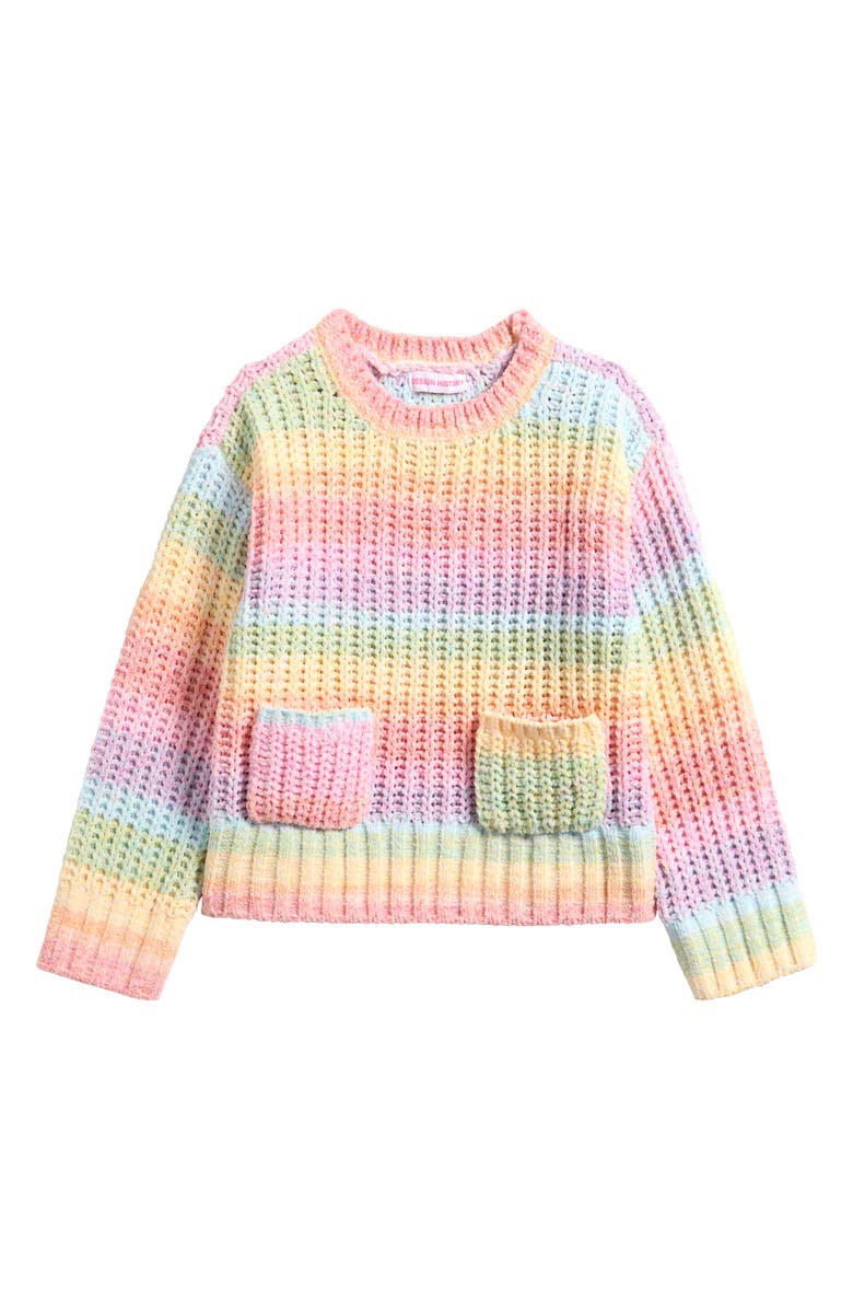 Design History Kids' Rainbow Pocket Sweater, Main, color, Rainbow Combo
