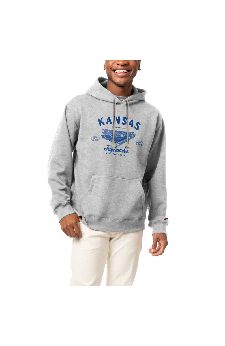 LEAGUE COLLEGIATE WEAR Men's League Collegiate Wear Heather Gray Kansas Jayhawks Stadium Essential Pullover Hoodie, Alternate, color, Heather Gray