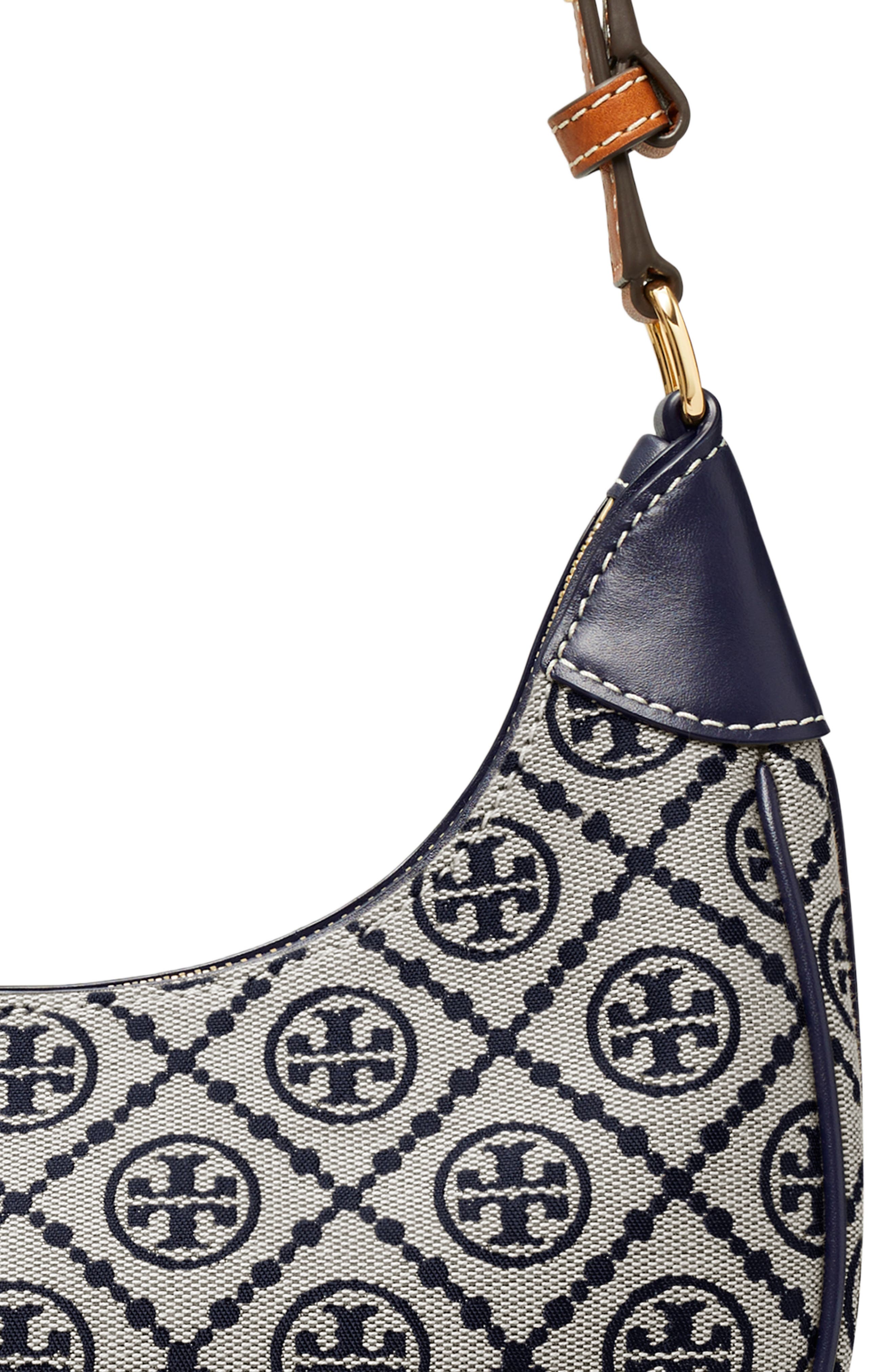 Tory Burch T-Monogram Jacquard Crescent Shoulder Bag, Alternate, color, 