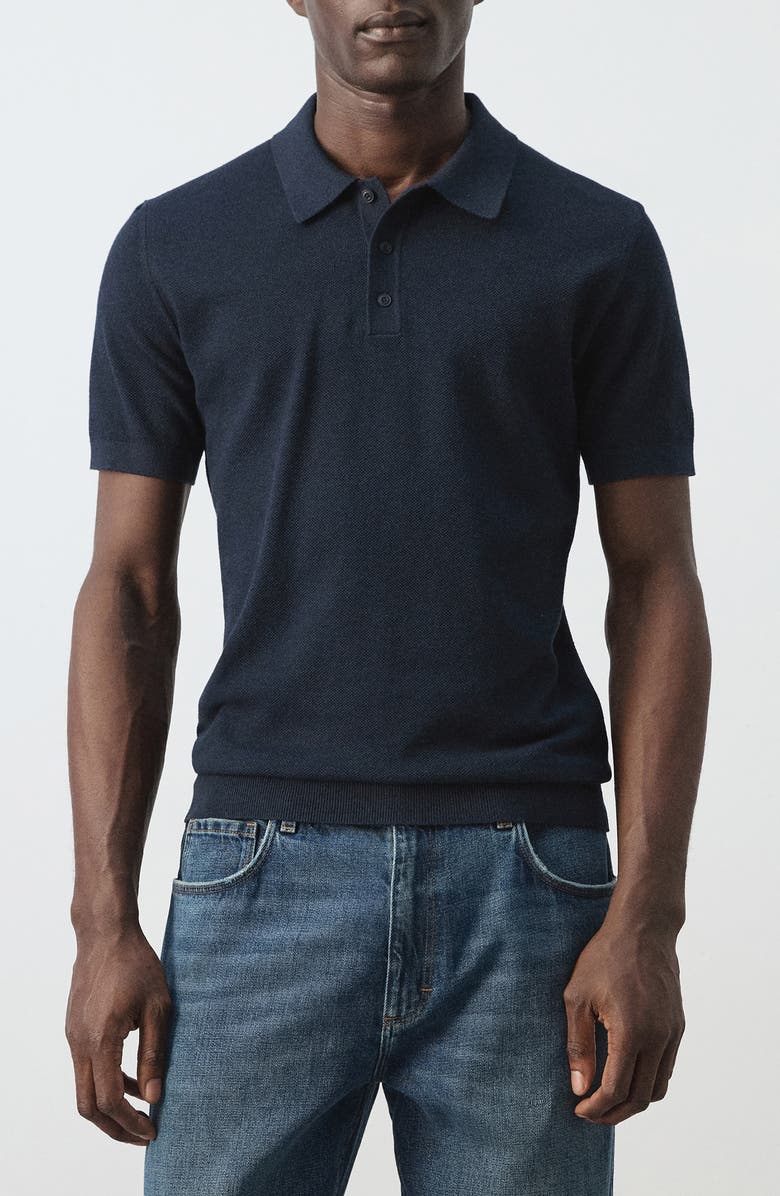 MANGO Fine Knit Polo, Main, color, Navy