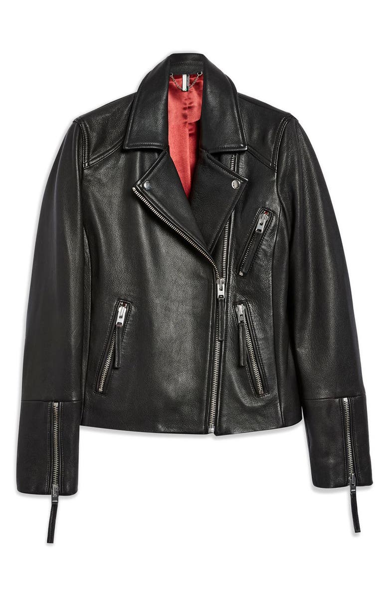 Topshop Dolly Leather Biker Jacket, Alternate, color, 