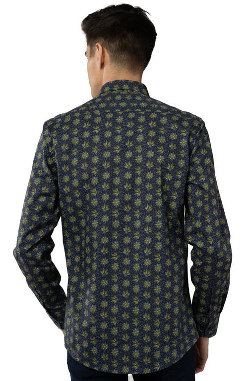 Luchiano Visconti Leo Navy With Green And Blue Floral Print Shirt In Multi