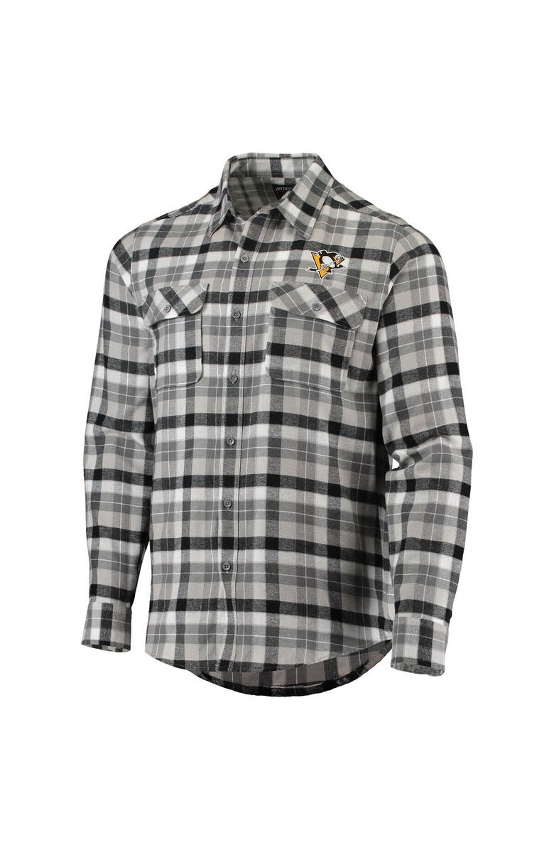 ANTIGUA Men's Antigua Black/Gray Pittsburgh Penguins Ease Plaid Button-Up Long Sleeve Shirt, Alternate, color, Black