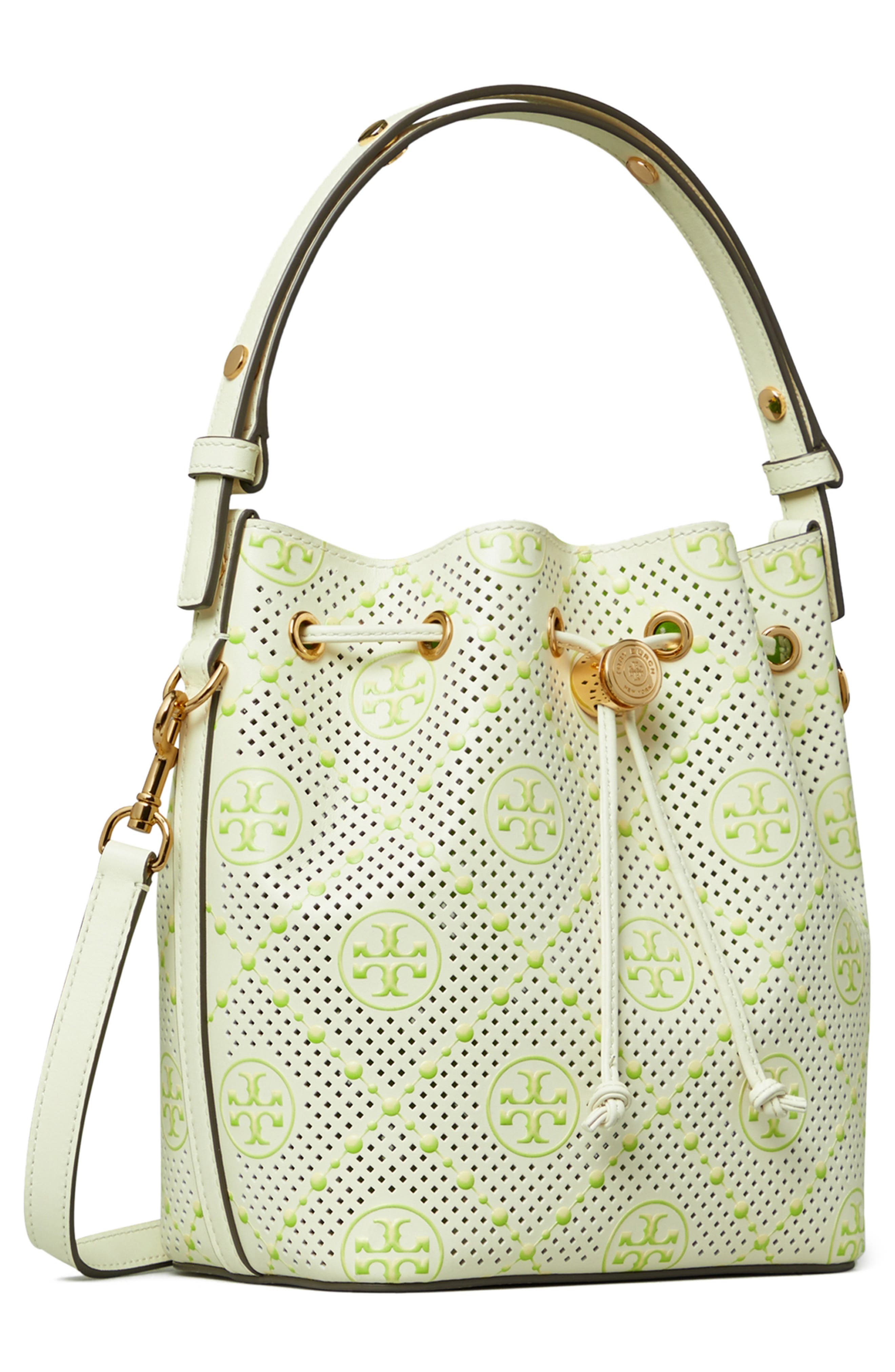Tory Burch T Monogram Perforated Leather Bucket Bag, Alternate, color, 