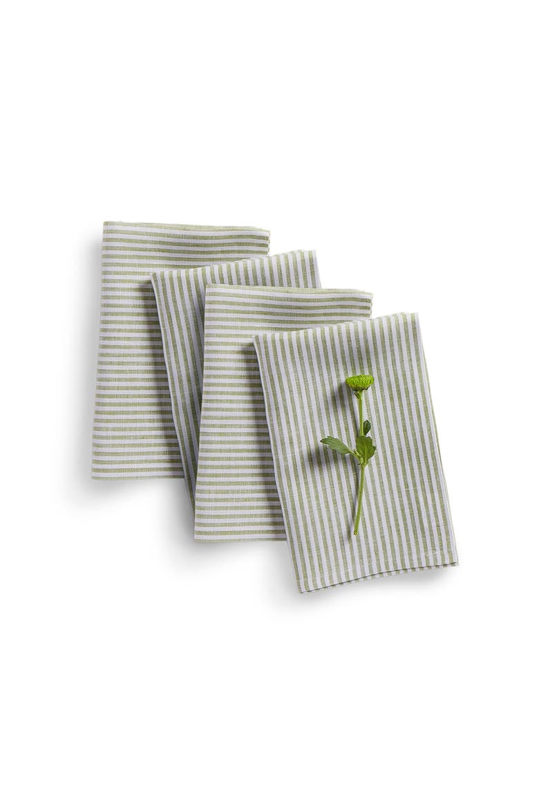 Linen Dinner Napkins Set of 4, 20 x 20" - Narrow Stripe, Main, color, Avocado and White