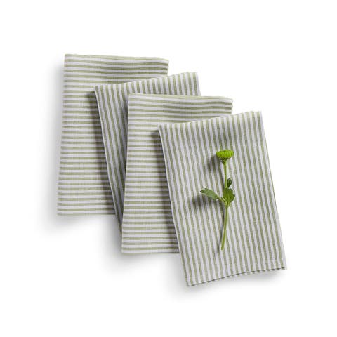 Linen Dinner Napkins Set of 4, 20 x 20 Inch for Dining Table, Holiday and Everyday Table Decor - Narrow Stripe