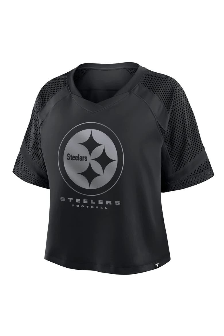 Women's Fanatics Pittsburgh Steelers Oversized Raglan V-Neck Blackout Fashion Jersey, Alternate, color, Black