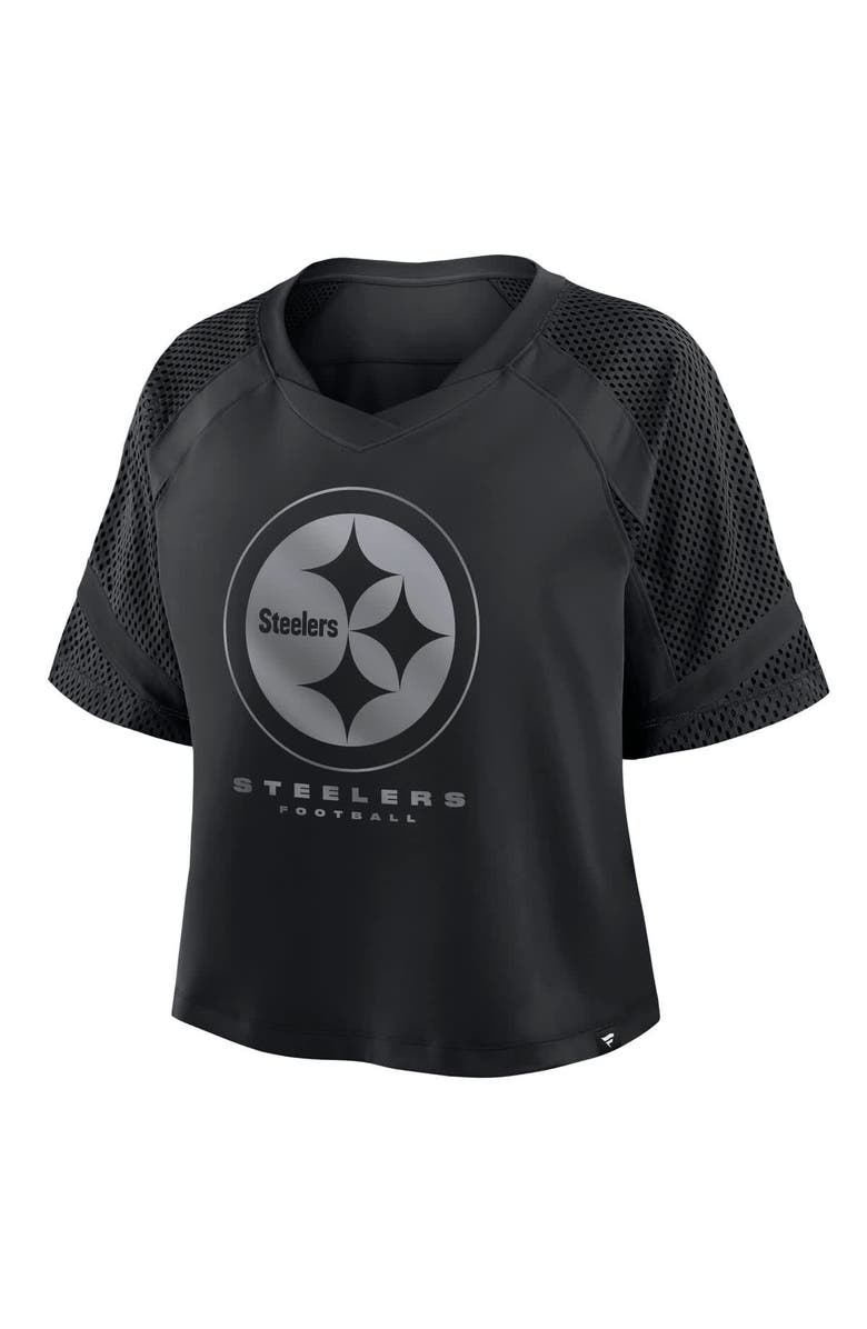 FANATICS Women's Fanatics Pittsburgh Steelers Oversized Raglan V-Neck Blackout Fashion Jersey, Alternate, color, Black