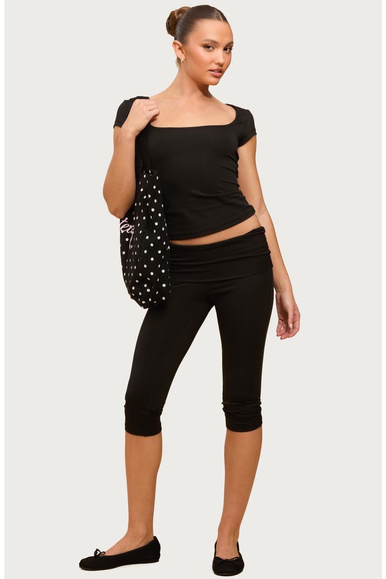 Delaney Square Neck Cap Sleeve Crop Top, Alternate, color, BLACK