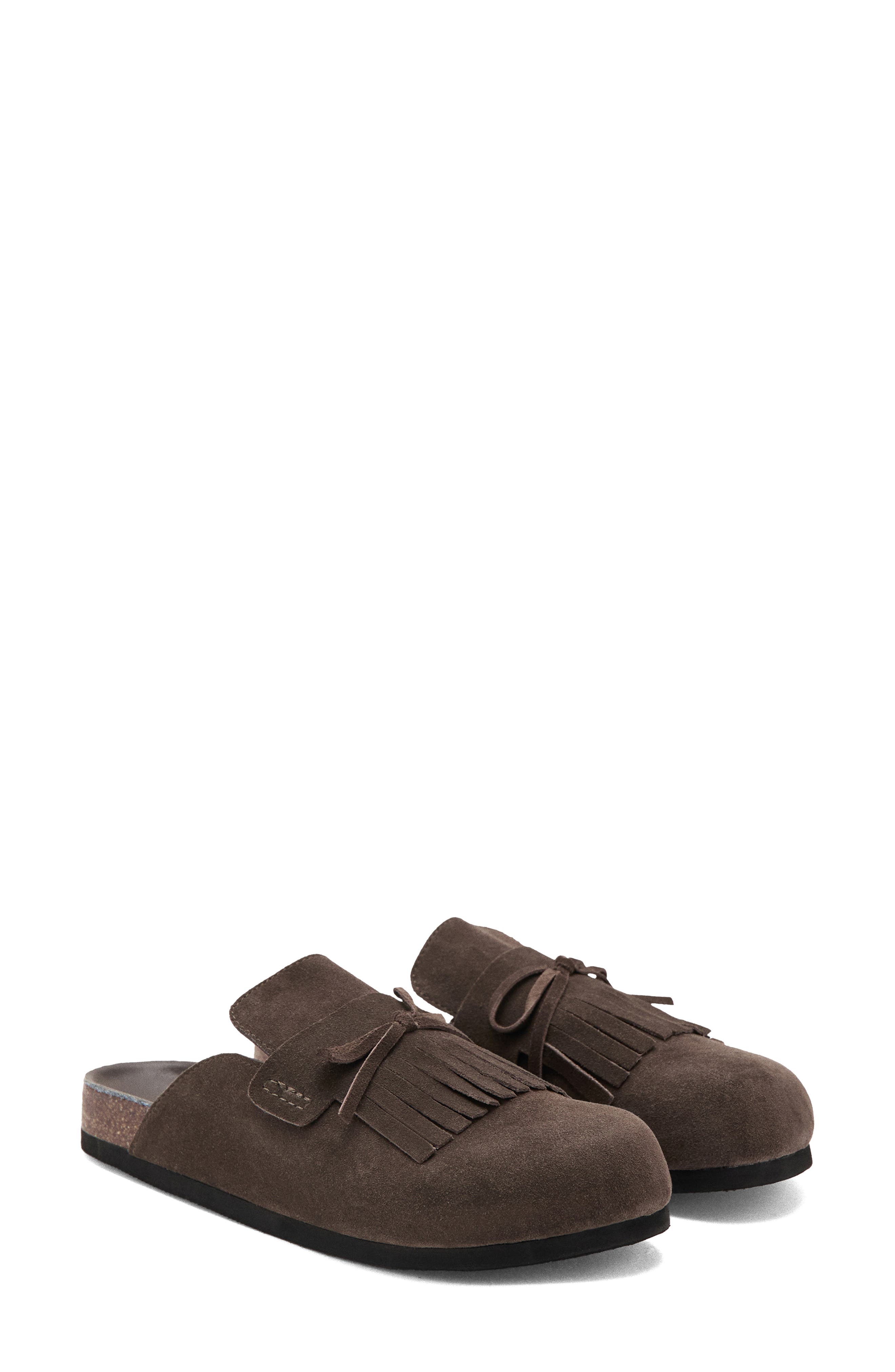 MANGO Kiltie Fringe Clog, Main, color, Brown