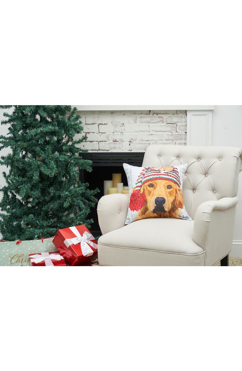 C&F Home Winter Hat Golden Indoor/Outdoor Christmas Holiday Throw Pillow, 18" x 18", Alternate, color, White