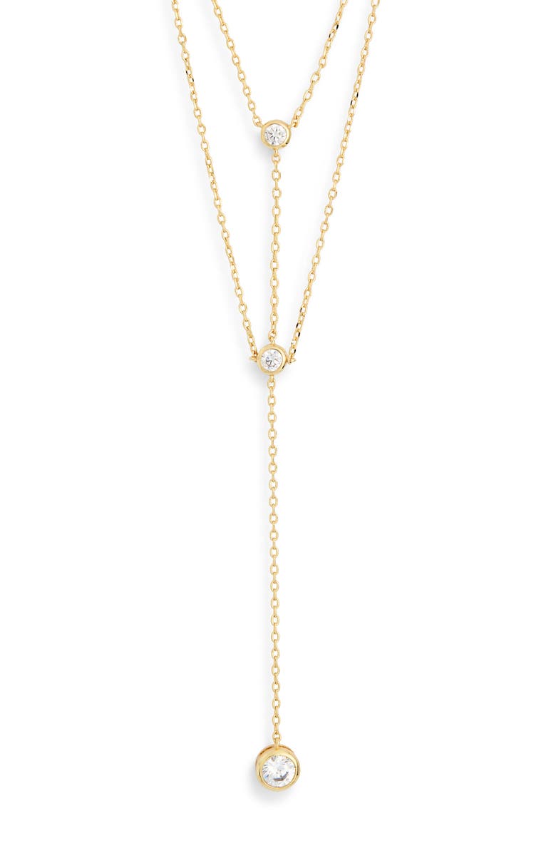 NORDSTROM RACK Cubic Zirconia Layered Y-Necklace, Main, color, Clear- Gold