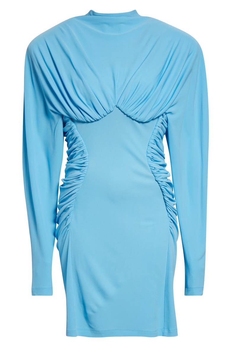 Pleated Long Sleeve Crepe Jersey Minidress, Alternate, color, NEW SKY BLUE