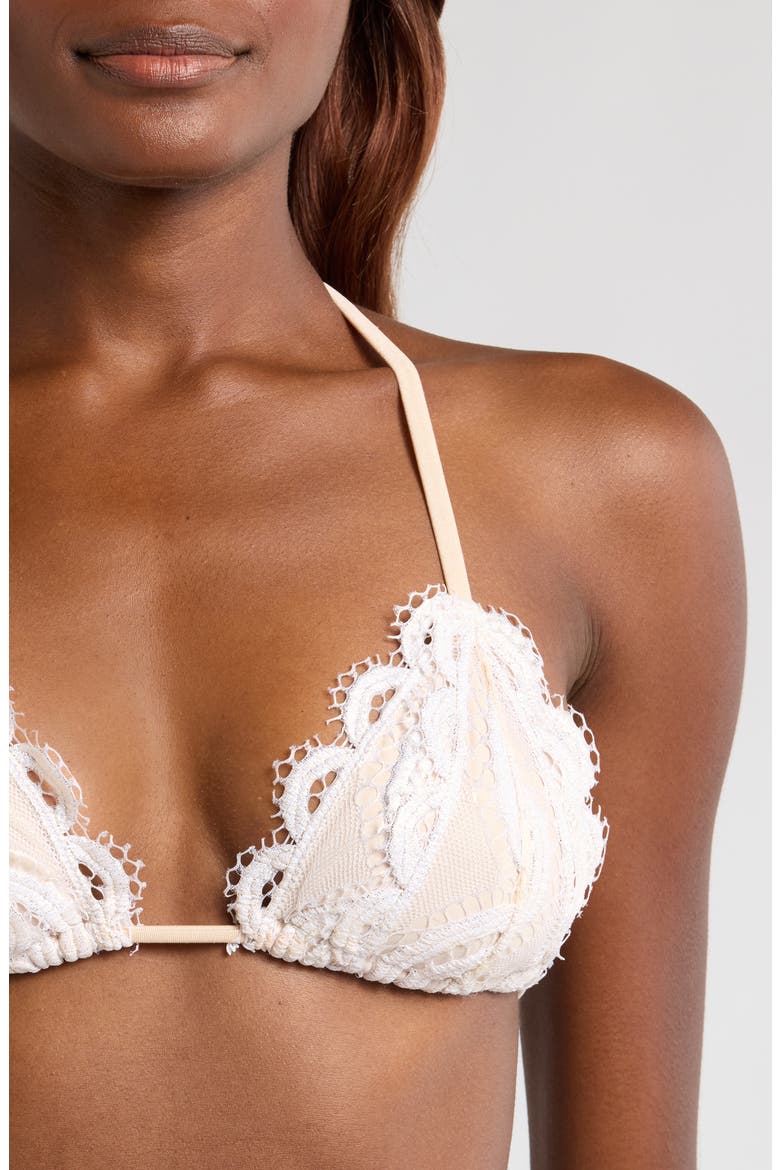 Lace Triangle Bikini Top, Alternate, color, VANILLA