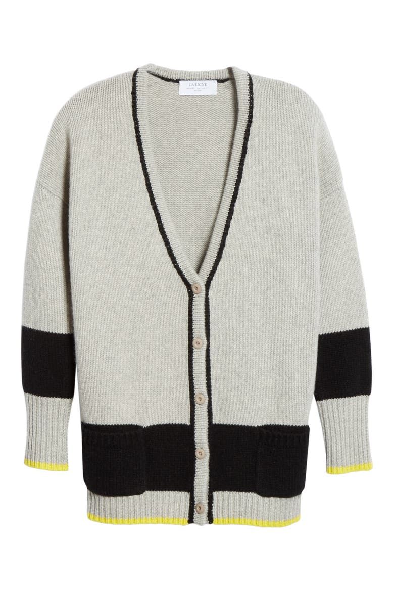 Martha Wool & Cashmere Cardigan, Alternate, color, GREY MARLE/ BLACK/ YELLOW